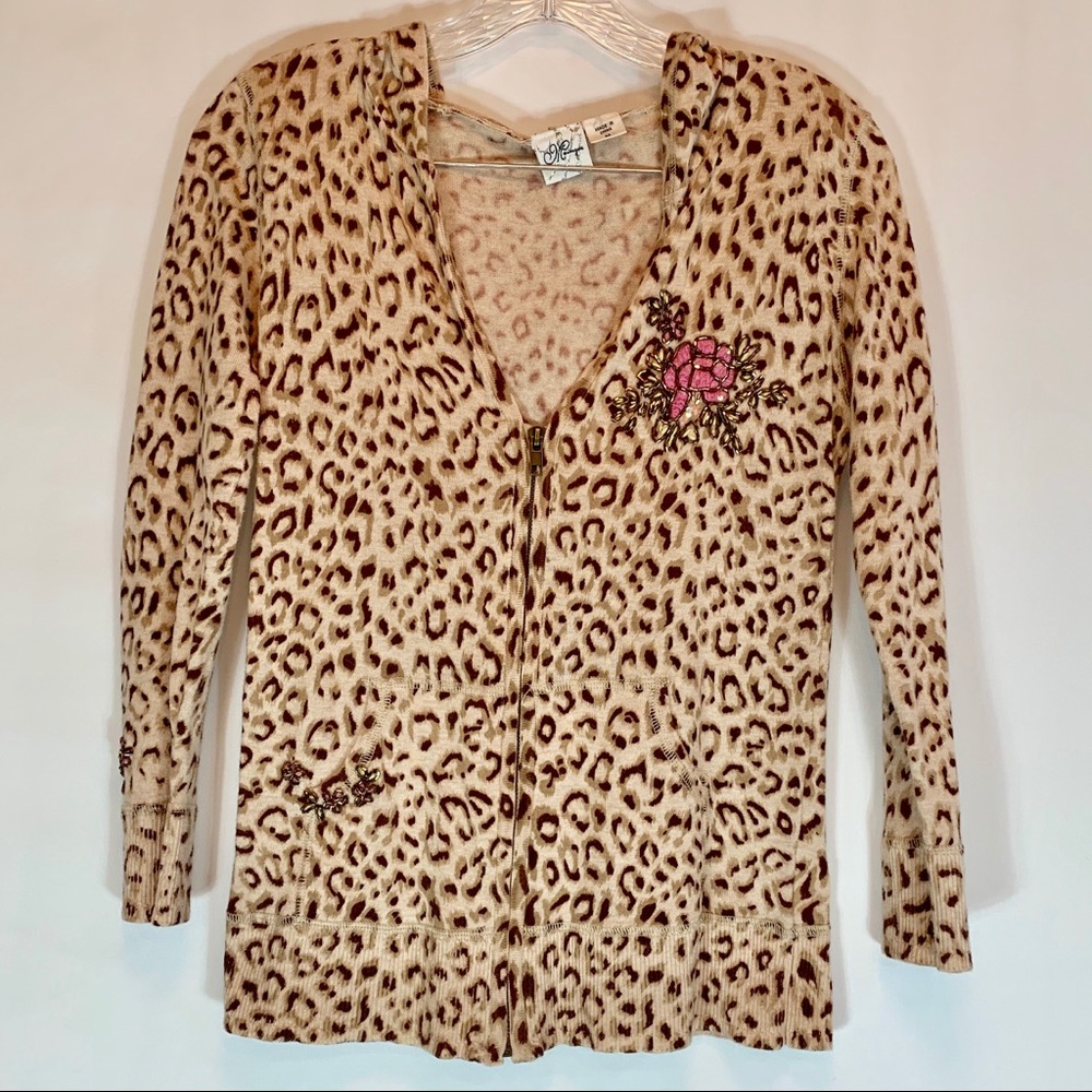 Meringue Zip-Up Cardigan in Cheetah Print